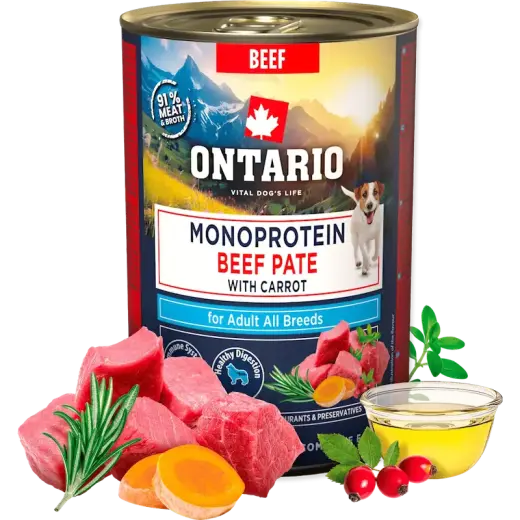 Konservi suņiem - Ontario Adult Monoprotein Beef Pate with Carrots 400g