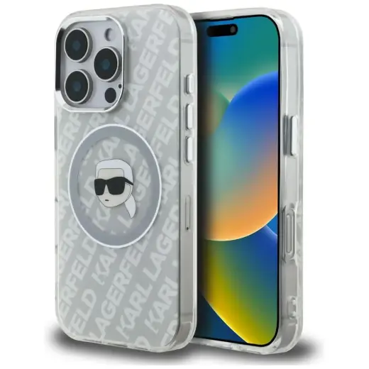 Karl Lagerfeld IML Karl Head Logo чехол с поддержкой MagSafe для телефона iPhone 16 Pro серый