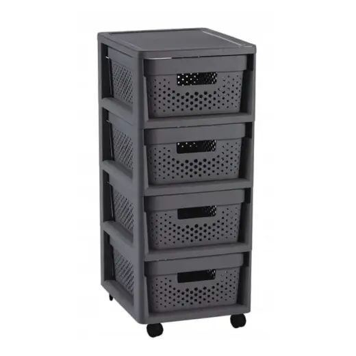 Kumode uz riteņiem ar 4 caurumotām kastēm 11L Infinity 30x36x69cm tumši pelēka