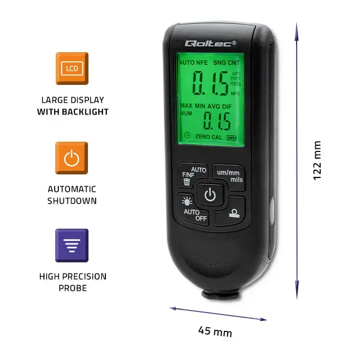 Qoltec Coating thickness gauge with LCD | 0 ~ 2000um