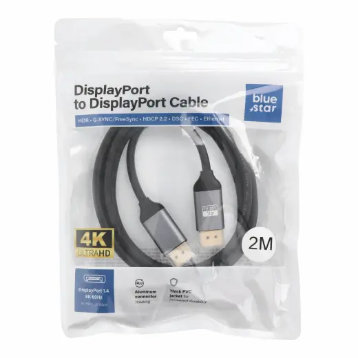 Cable Display Port to Display Port 1.4 Blue Star 4K 120Hz - High Speed, HDR, Ethernet, G-SYNC/FreeSync, 32Gbp, 2 m black