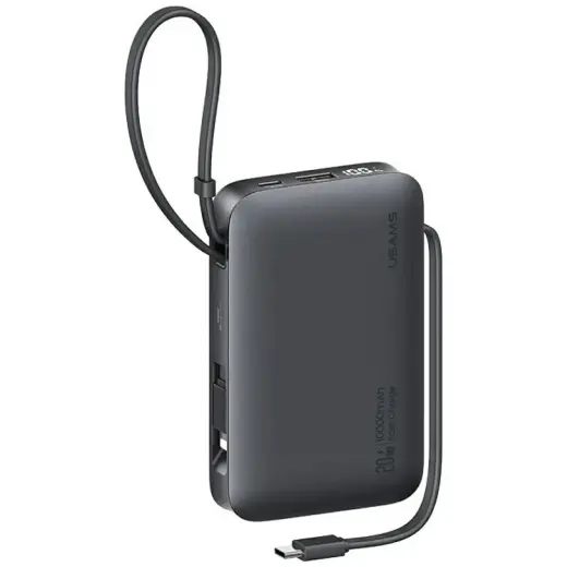 USAMS XR Series CD228 išorinė baterija (powerbank) | 10 000 mAh | 20W | PD, QC | USB-C, USB-A, Lightning | juodas