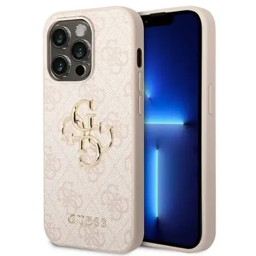 Guess PU 4G Metal Logo dėklas iPhone 14 Pro Max, rožinis
