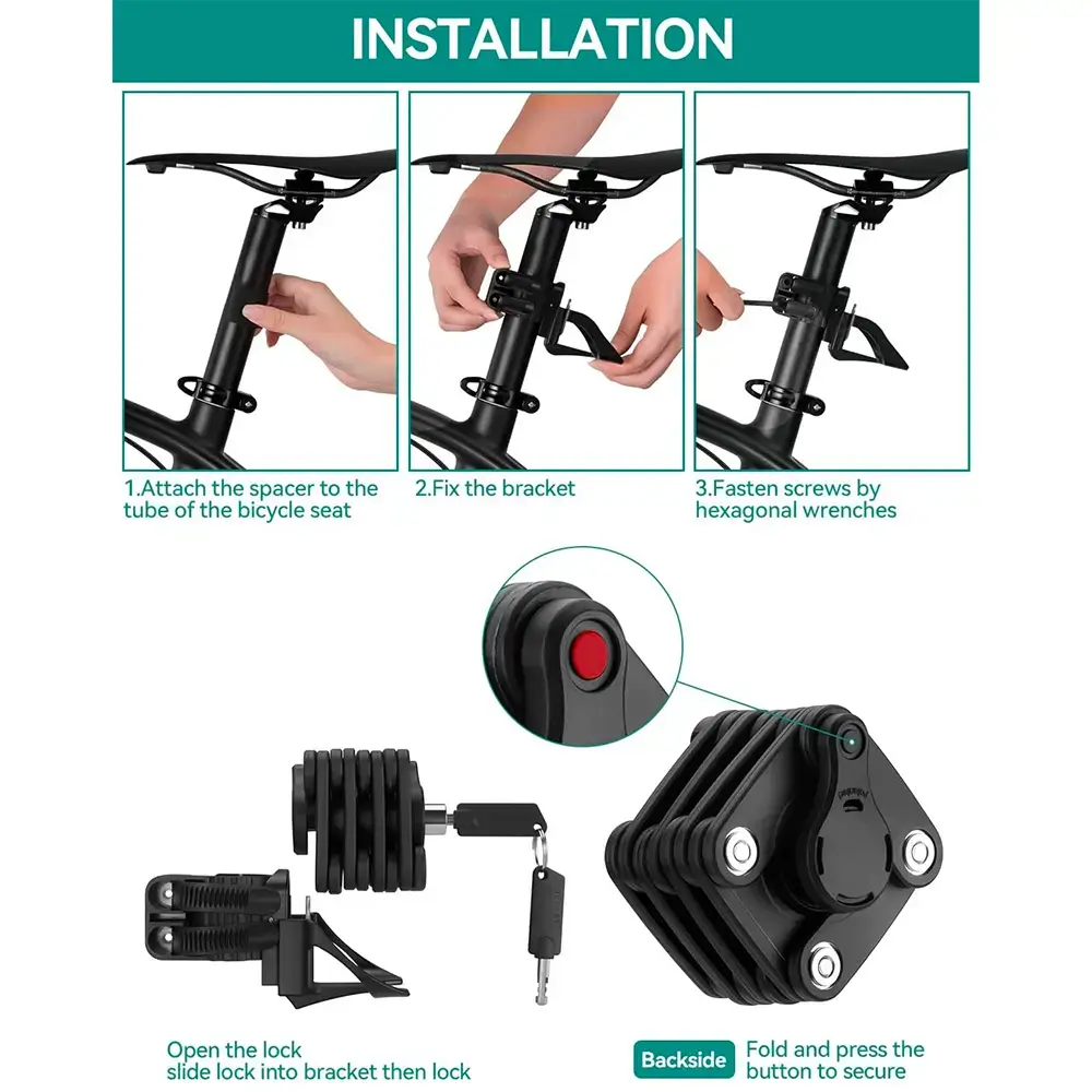 Rockbros WD795 foldable bicycle lock - black