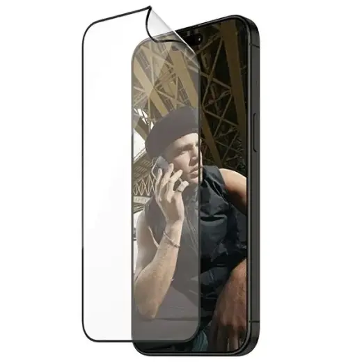 PanzerGlass Matrix D3O UWF grūdintas stiklas telefonui iPhone 15 Pro 6.1, Ultra-Wide-Fit, rPET ekrano apsauga, komplekte Easy Aligner, 2818 hybryda
