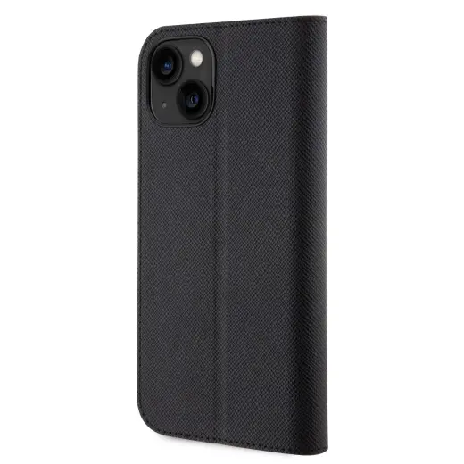 Karl Lagerfeld PU Saffiano Karl and Choupette NFT Book Case for iPhone 13 Black