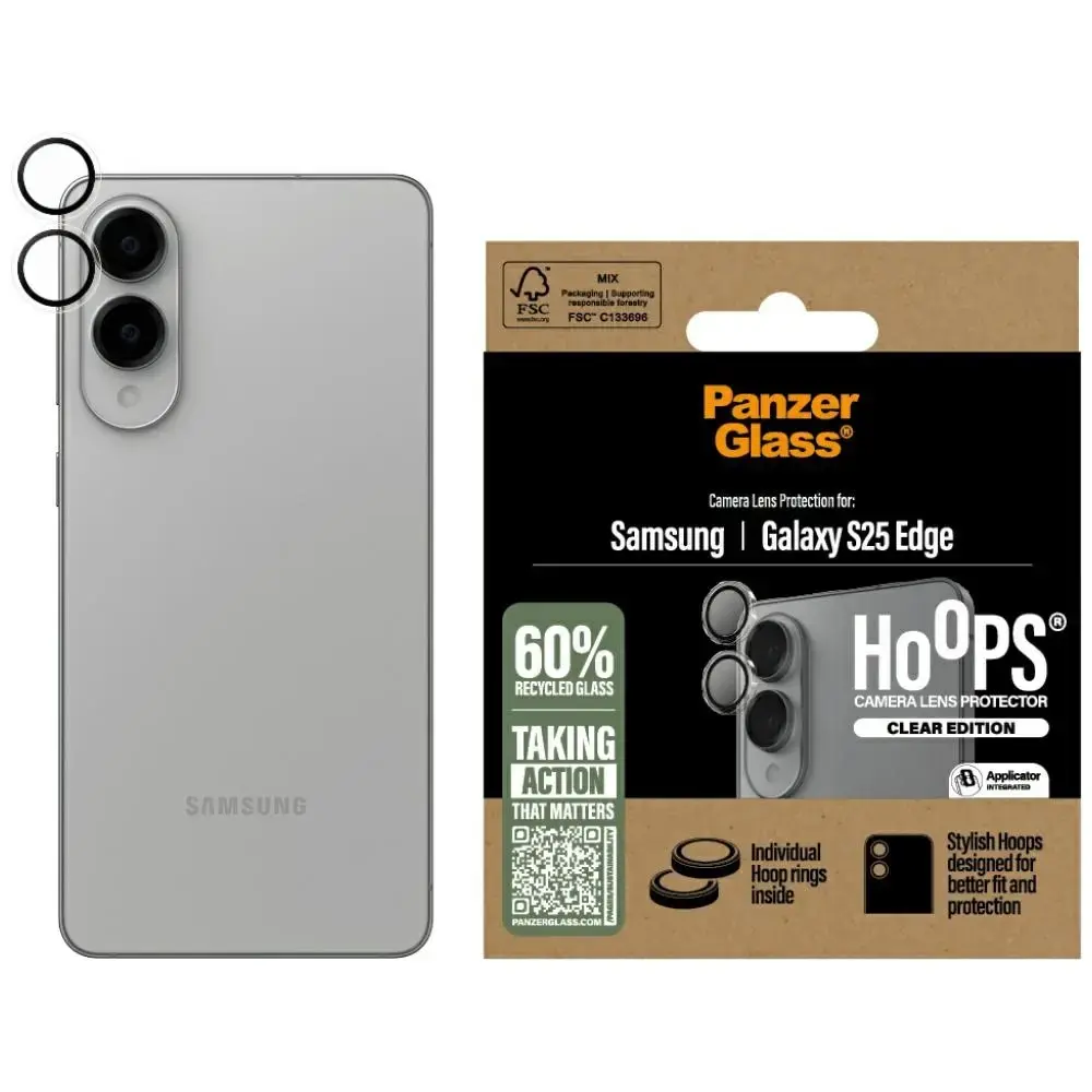 Tempered Glass Camera Lens Protector PanzerGlass Hoops for Samsung Galaxy S25 Edge Transparent