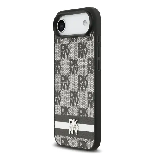 DKNY PU Leather Checkered Pattern and Stripe Case for iPhone Air Black