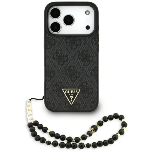 Guess 4G Strap Triangle Logo maciņš ar MagSafe atbalstu telefonam iPhone 17 Pro melns