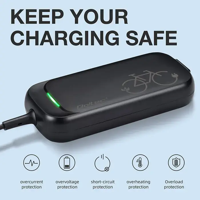 Qoltec 50334 ātrais lādētājs e-velosipēdam, elektriskajam skrejritenim XIAOMI 36V | 42V | 2A | 8.0*8.0mm | ūdensizturīgs + strāvas kabelis