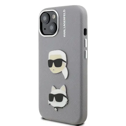 Karl Lagerfeld Grained PU K&CH Heads чехол для телефона iPhone 15 серый