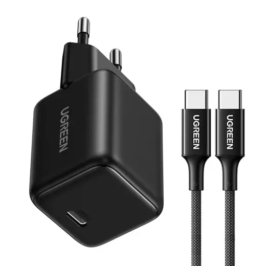 Ugreen X513 tīkla lādētājs | 30W | GaN | USB-C | USB-C uz USB-C vads komplektā | melns