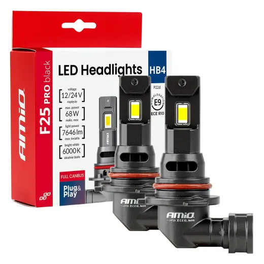 LED Headlights Series F25 PRO BLACK FULL CANBUS HB4 68W 12V 24V AMIO-04723