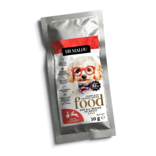 Liofilizēta barība suņiem - DR Malou, Duck with rabbit - Adult Dog 10g