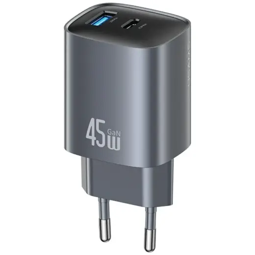 USAMS CC290 tīkla lādētājs | 45W | PD, QC, GaN | USB-A, USB-C | pelēks