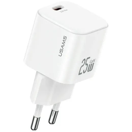 USAMS JC Series CC289 | 25W | GaN Mini Fast Charger | USB-C | ar USB-C vadu 1m komplektā balts