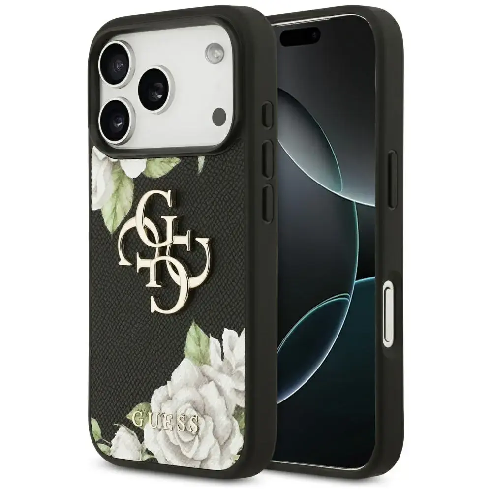 Case Guess Grained Roses & Big 4G Logo for iPhone 17 Pro black
