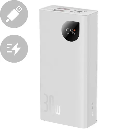 Baseus Adaman2 power bank с цифровым дисплеем 10000mAh 30W 2 x USB | 1x USB Type C Power Delivery Quick Charge SCP белый (PPAD040002)