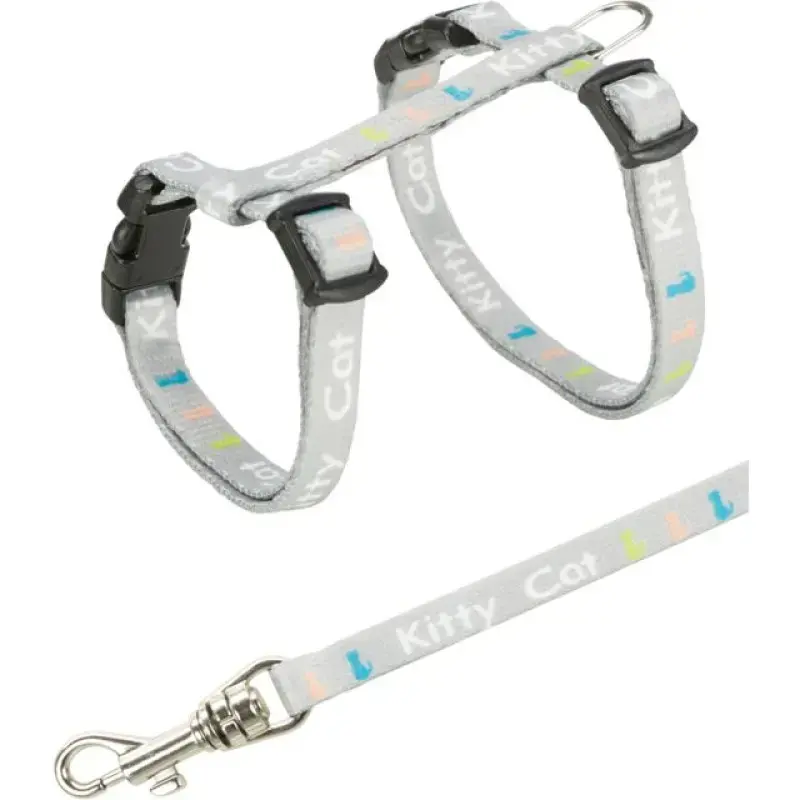 Krūšu siksna ar pavadu kaķiem - Trixie Kitten harness with lead, nylon, 21–33 cm/8 mm, 1.20 m