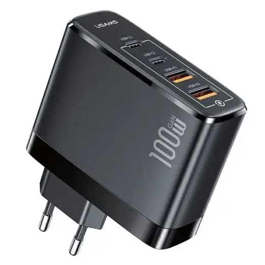 USAMS CC145TC01 lādētājs 2xUSB-C| 2xUSB |100W|PD3.0 +QC3.0 | melns
