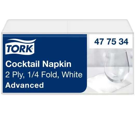 Napkins TORK Advanced Cocktail Napkins, 2-ply, 200 pcs/pack, 24 x 23.8 cm, white
