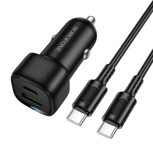 Зарядка для автомобиля Borofone BZ34B Cloud | 20W | PD, QC | USB-A, USB-C | с кабелем USB-C на USB-C в комплекте | чёрная