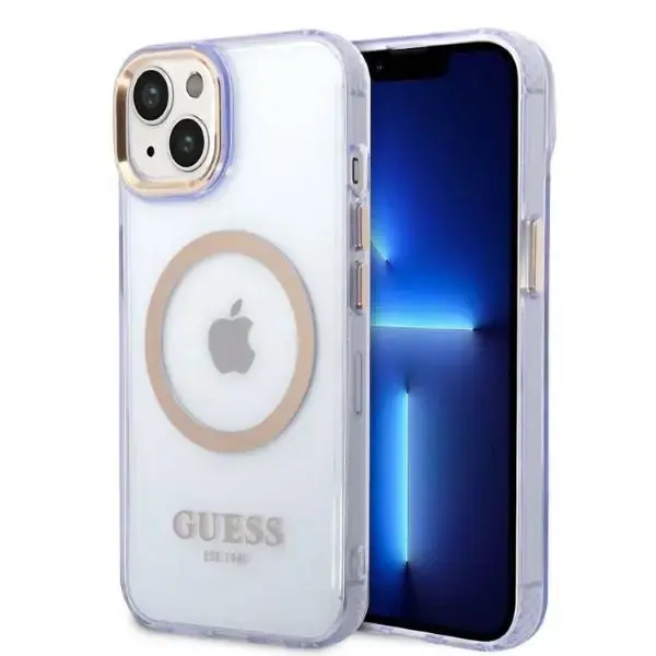 Guess GUHMP14SHTCMU iPhone 14 6.1" purple|purple hard case Gold Outline Translucent MagSafe