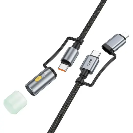 Hoco U138 3-in-1 datu pārraides un uzlādes vads | USB-C uz USB-C, Lightning | PD, QC 3.0 | 60W | 1.2m | melns