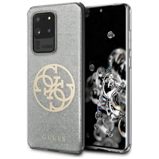 Guess GUHCS69PCUGLLG S20 Ultra G988 jasnoszary|light grey hard case Glitter 4G Circle Logo