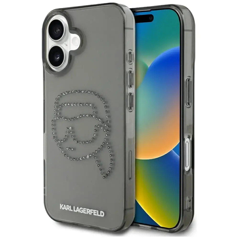 Etui Karl Lagerfeld IML Rhinestones Karl  Head do iPhone 16 czarny