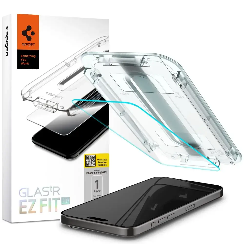 SPIGEN EZ FIT tempered glass screen protector for iPhone 15 Pro clear
