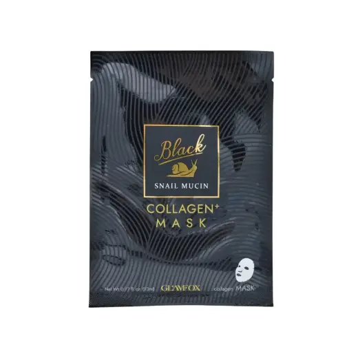 Glamfox, Black, Snail Mucin & Collagen, Hydrating, Sheet Mask, For Face, 23 ml