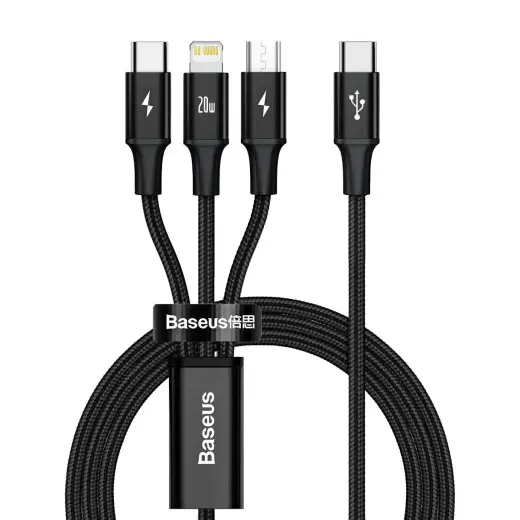 Baseus CAMLT-SC01 3-in-1 datu pārraides un uzlādes vads | USB-C uz Lightning, USB-C, Micro USB | 20W | 1.5m | melns