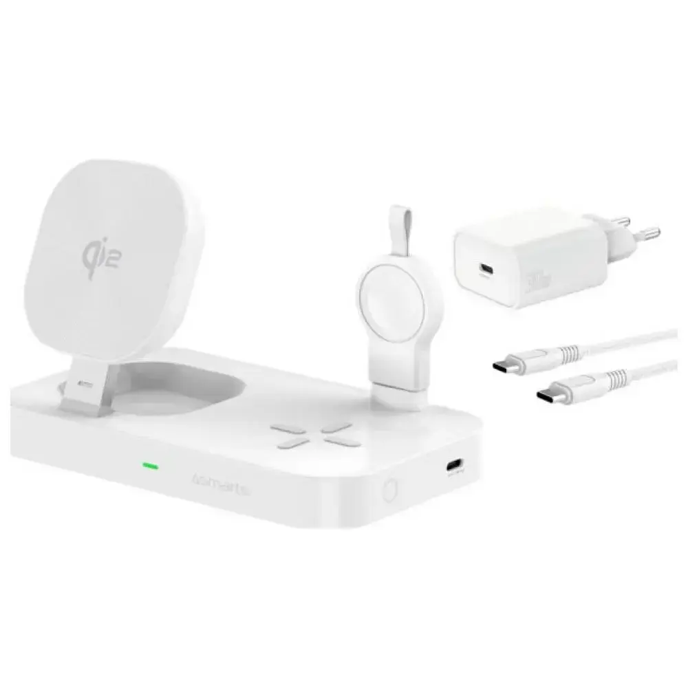 4smarts Trident 3-in-1 bezvadu lādētājs | Qi 2 | Saderīgs ar MagSafe | balts