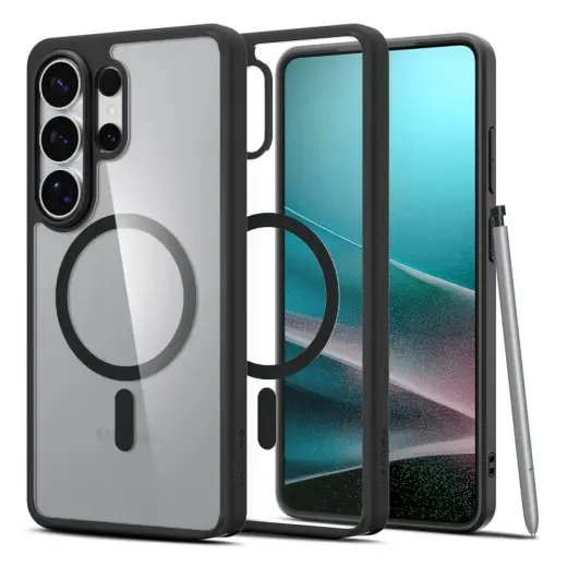 Spigen Ultra Hybrid Mag telefono dėklas su MagSafe palaikymu Samsung Galaxy S26 Ultra (S948) skaidrus juodas
