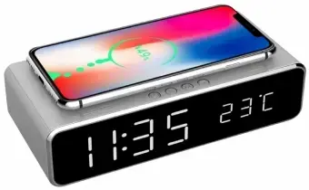 Gembird Digital alarm clock with wireless charging function Silver