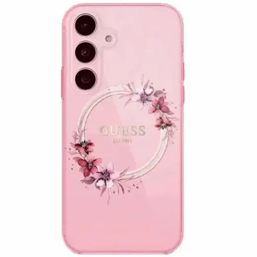 Guess GUHMS24SHFWFCP S24 S921 różowy|pink hardcase IML Flowers Wreath MagSafe
