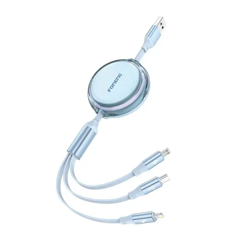 Foneng X113 3-in-1 data transfer and charging cable | USB-A to USB-C, Lightning, Micro USB | 1.1m | blue