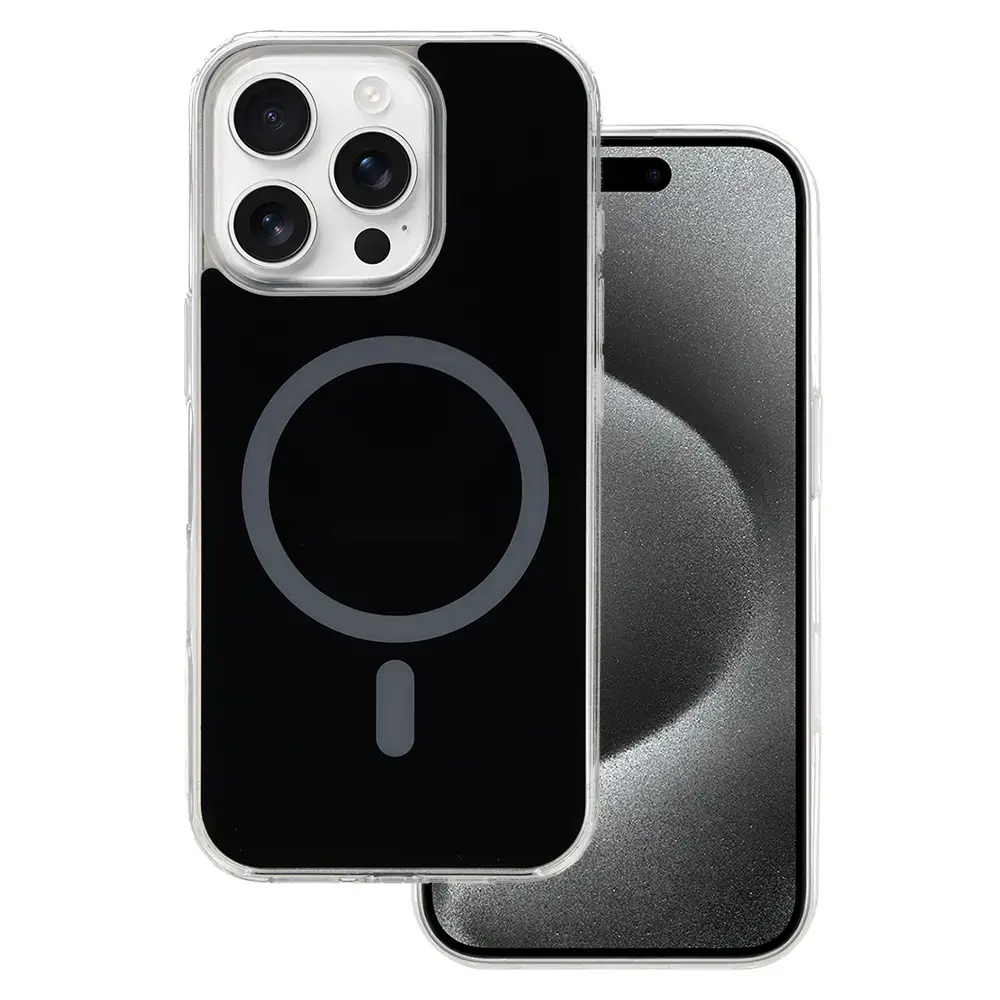 Glossy maciņš ar MagSafe atbalstu telefonam iPhone 15 Pro Max melns
