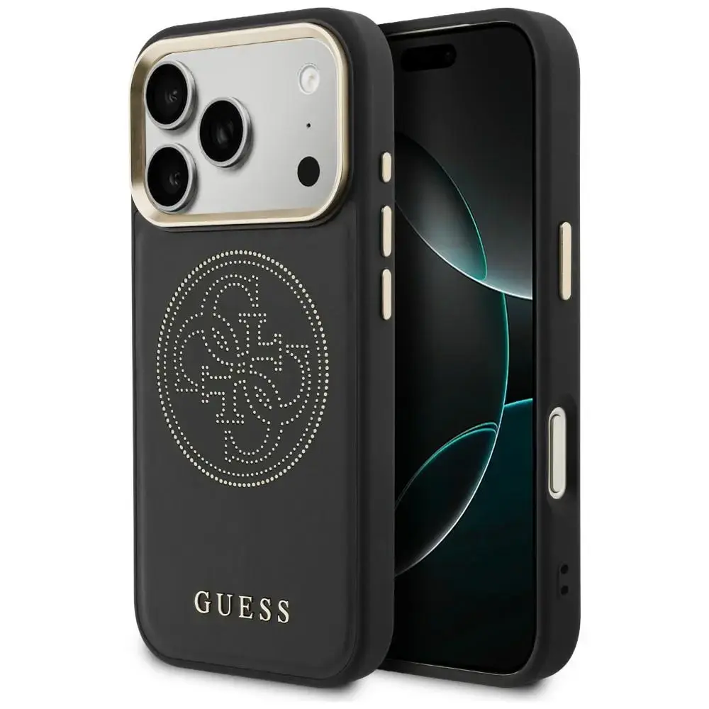 Guess Perforated 4G maciņš ar MagSafe atbalstu telefonam iPhone 17 Pro Max melns
