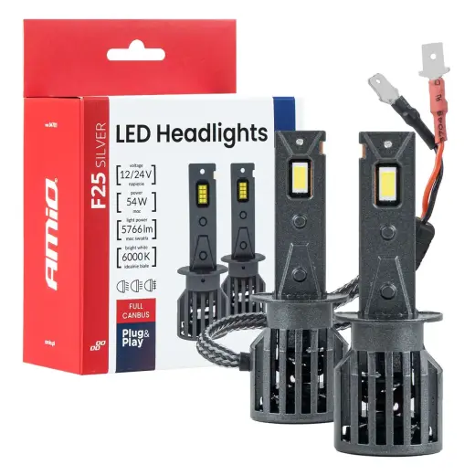 LED Headlights Series F25 SILVER FULL CANBUS H1 54W 12V 24V AMIO-04701