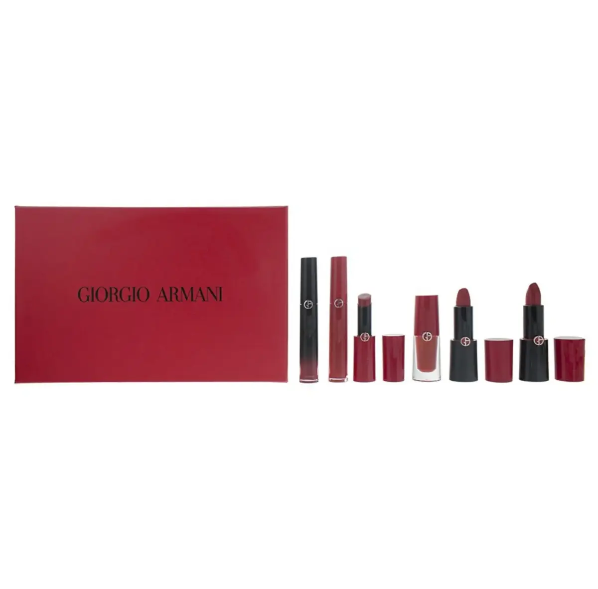Set Giorgio Armani: Rouge d'Armani, Matte, Cream Lipstick, 400, Four Hundred, 4 g + Lip Maestro, Lip Stain, Liquid Lipstick, 400, 6.5 ml + Lip Magnet, Liquid Lipstick, 400, 3.9 ml + Ecstasy Lacquer , Shining, Lip Gloss, 400, 3 ml + Rouge d'Armani, Cream Lipstick, 400, 4 g + Ecstasy Shine, Cream Lipstick, 400, 3 g