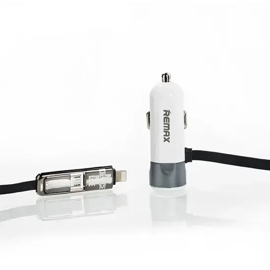REMAX RCC-102 car charger | 17W | USB-A, Micro USB, Lightning | with 2 in 1 Micro USB, Lightning cable included | silver