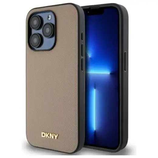 DKNY DKHMP15XPGHLME iPhone 15 Pro Max     6.7" beżowy|beige hardcase Grained Metal Logo MagSafe