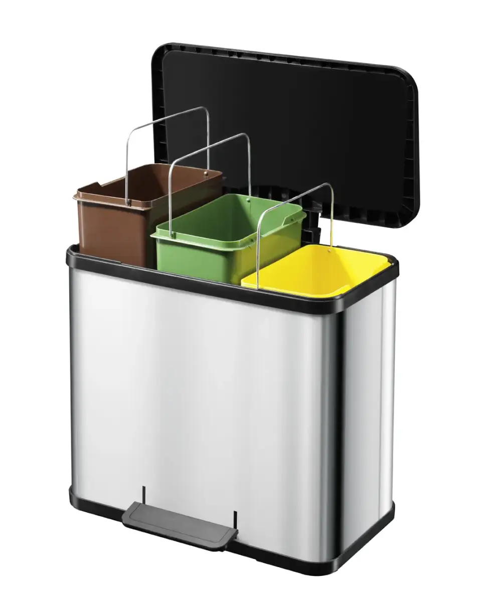 Waste sorting bin with pedal Öko trio Plus L / 3x9L / stainless steel