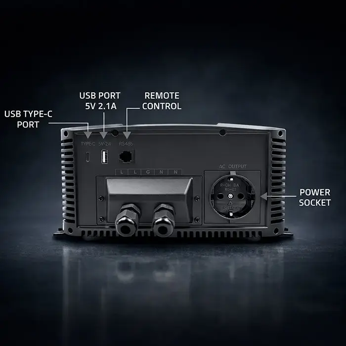 Qoltec Pure Sine Wave Inverter | 12V to 230V | 3000/6000W | LCD | USB | USC-C | Compatible with LiFePO4 GEL AGM