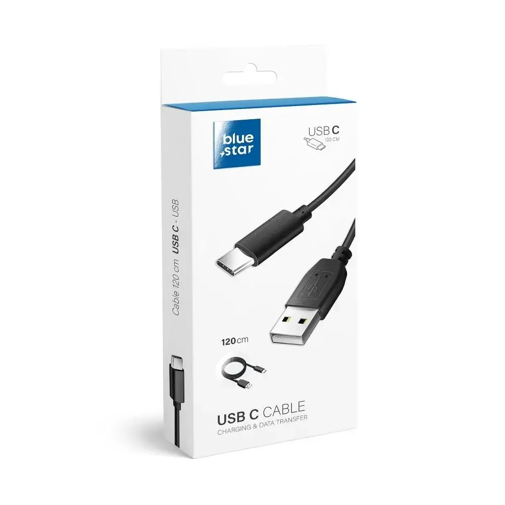 Blue Star Lite datu pārraides un uzlādes vads | USB-A uz USB-C | 15W | 1.2m | melns