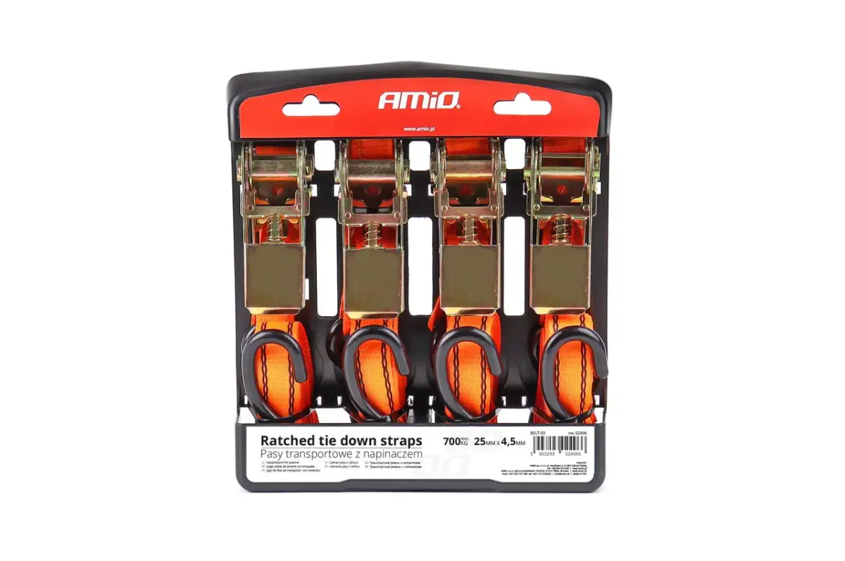 Ratchet tie down set 700kg 25mm 4,5m 4pcs BELT-03