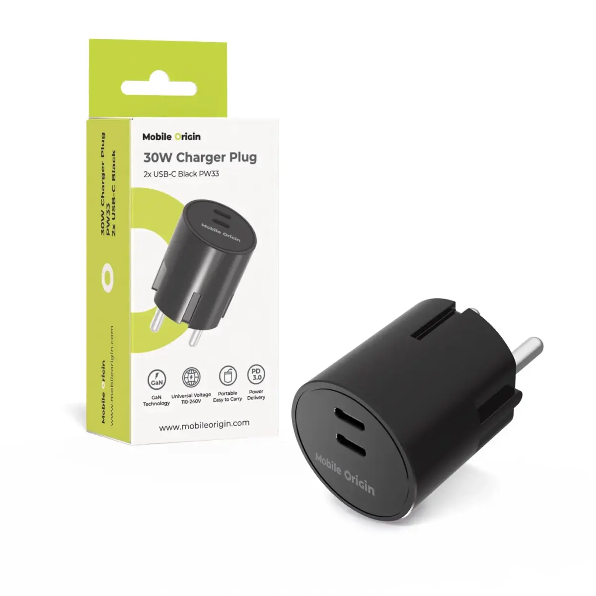 Mobile Origin 30W Charger Plug PW33 - 2x USB-C, black