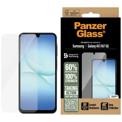 PanzerGlass Ultra-Wide Fit tempered glass for phone Galaxy A17 4G | Galaxy A17 5G with applicator